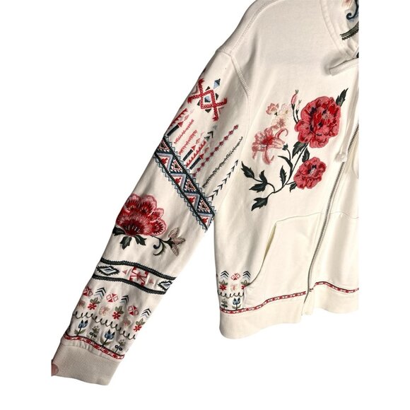 DRIFTWOOD Women's White Floral Embroidered Zipper Sweatshirt Jacket Small - Picture 2 of 6